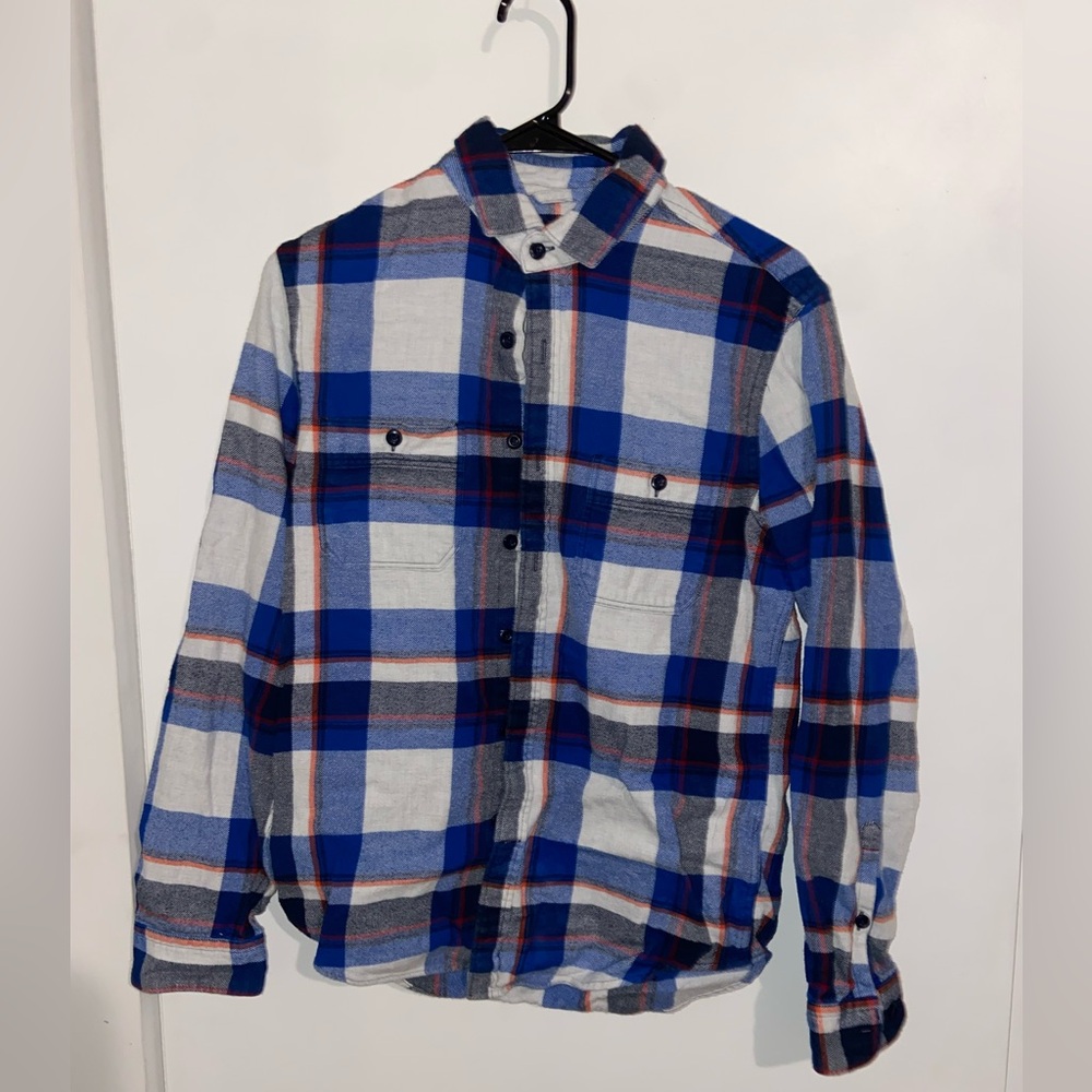 Express Blue and Gray Plaid Flannel Shirt